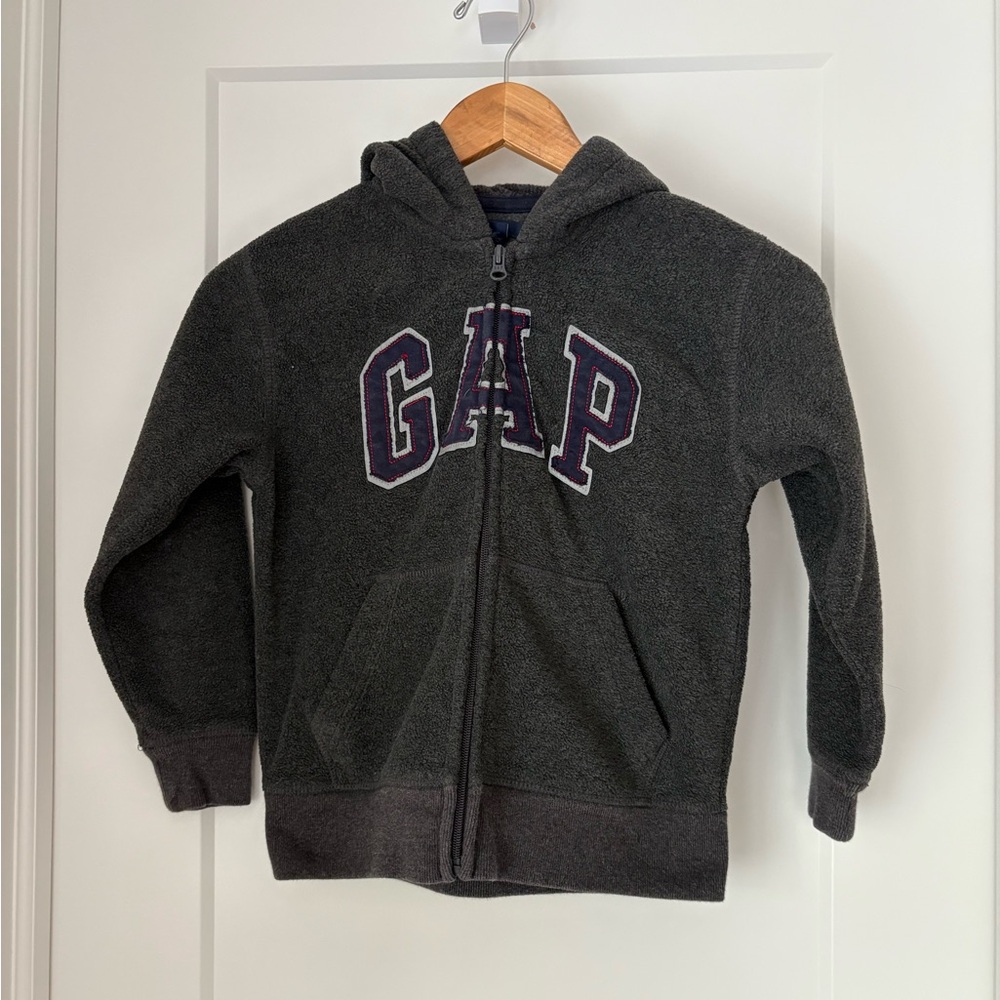 GAPKids Grey Hooded Zippered Sweatshirt size small 6/7